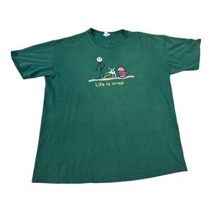 Vintage 90s Life Is Crap Dog Pee‎ Comedy Green Shirt Men's XL FLAWS